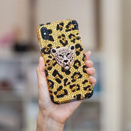Bling Leopard Cheetah Genuine Gold Crystals Case..