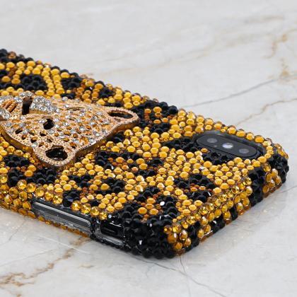 Bling Leopard Cheetah Genuine Gold Crystals Case..