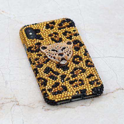 Bling Leopard Cheetah Genuine Gold Crystals Case..