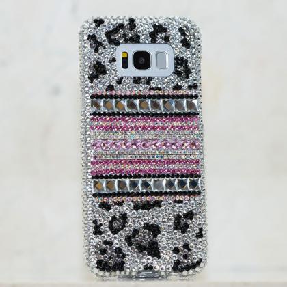 Bling Black And White Leopard Genuine Crystals..