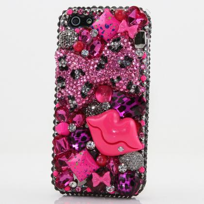 Hot Pink Leopard Bow Red Lips Genuine Black..