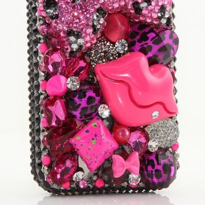 Hot Pink Leopard Bow Red Lips Genuine Black..