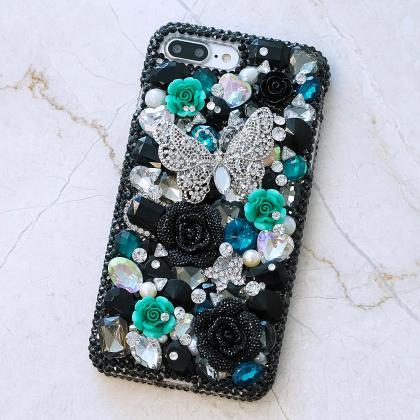 Bling Butterfly Turquoise Roses Flo..