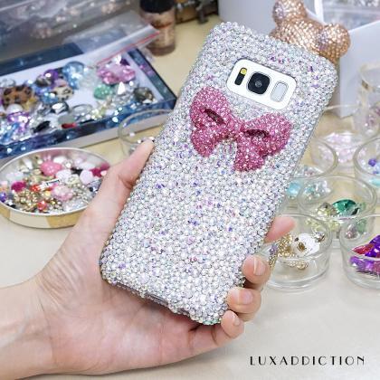 Bling 3D Pink Bow Genuine AB Crysta..
