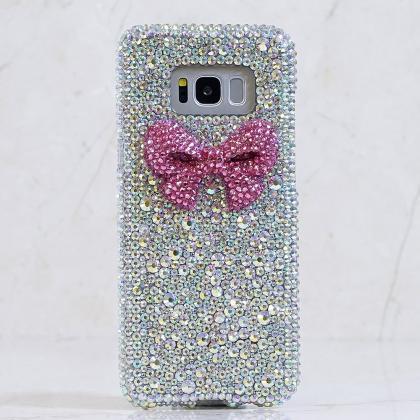 Bling 3D Pink Bow Genuine AB Crysta..