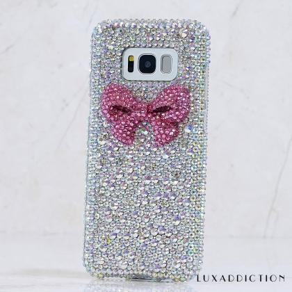 Bling 3D Pink Bow Genuine AB Crysta..