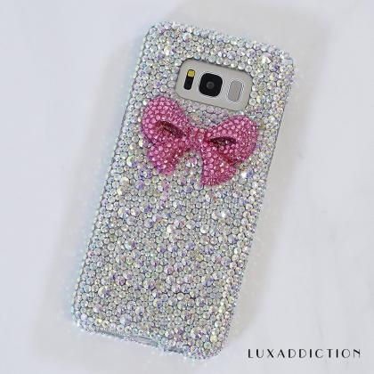 Bling 3D Pink Bow Genuine AB Crysta..