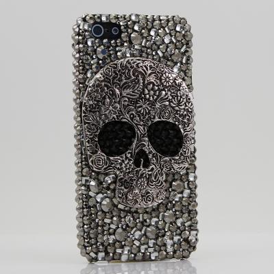 Bling Crystals Phone Case for iPhone 6 / 6s, iPhone 6 / 6s PLUS, iPhone 4, 5, 5S, 5C, Samsung Note 2, Note 3, Note 4, Galaxy S3, S4, S5, S6, S6 Edge, HTC ONE M9 (LARGE METALLIC SKULL DESIGN) By LuxAddiction