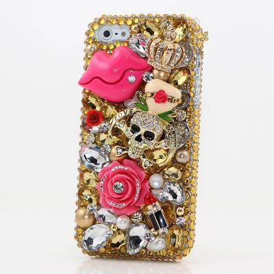 Bling Crystals Phone Case for iPhone 6 / 6s, iPhone 6 / 6s PLUS, iPhone 4, 5, 5S, 5C, Samsung Note 2, Note 3, Note 4, Galaxy S3, S4, S5, S6, S6 Edge, HTC ONE M9 (GOLDEN KISSES DESIGN) By LuxAddiction