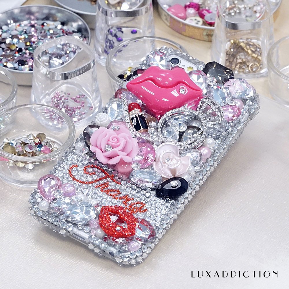 Princess Design Personalized Name Initials Genuine Clear Crystals Bling Case For iPhone X XS Max XR 7 8 Plus Samsung Galaxy S9 Note 9 / 8