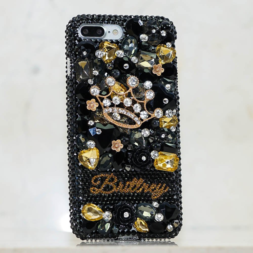 Golden Diamond Crown Personalized Name Initials Genuine Black Crystals Bling Case For Iphone X Xs Ma On Luulla