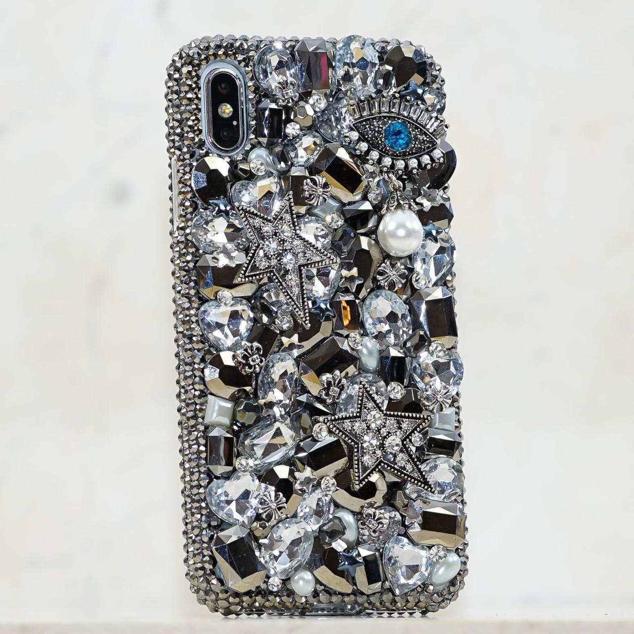 Evil Eye Super Star Pearls Genuine Metallic Crystals Diamond Sparkle Case For iPhone X XS Max XR 7 8 Plus Samsung Galaxy S9 Plus Note 8 / 9