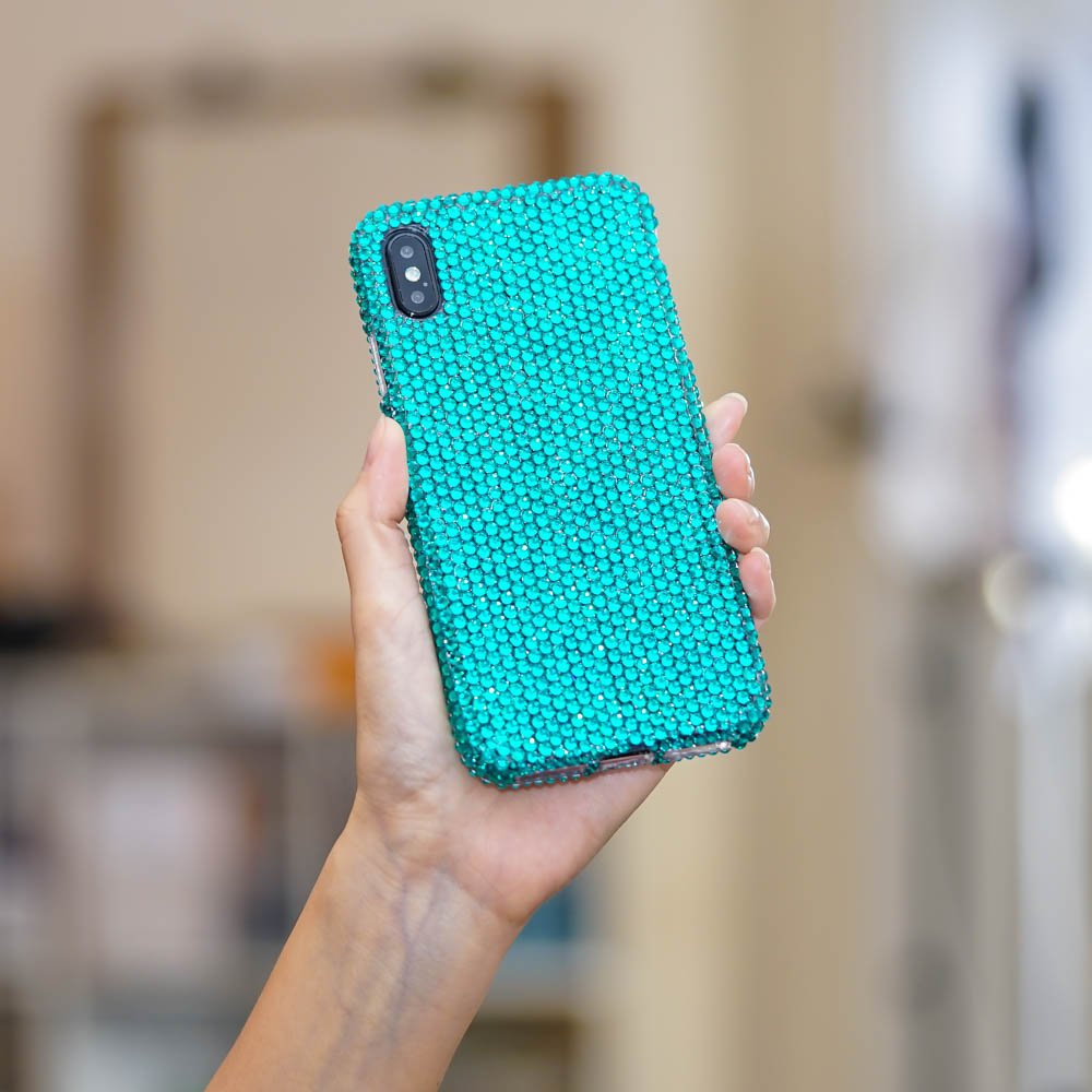 Bling Genuine Turquoise Crystals Case For iPhone X XS Max XR 7 8 Plus Samsung Galaxy S9 Note 9 8 Diamond Sparkle Easy Grip Protective Cover