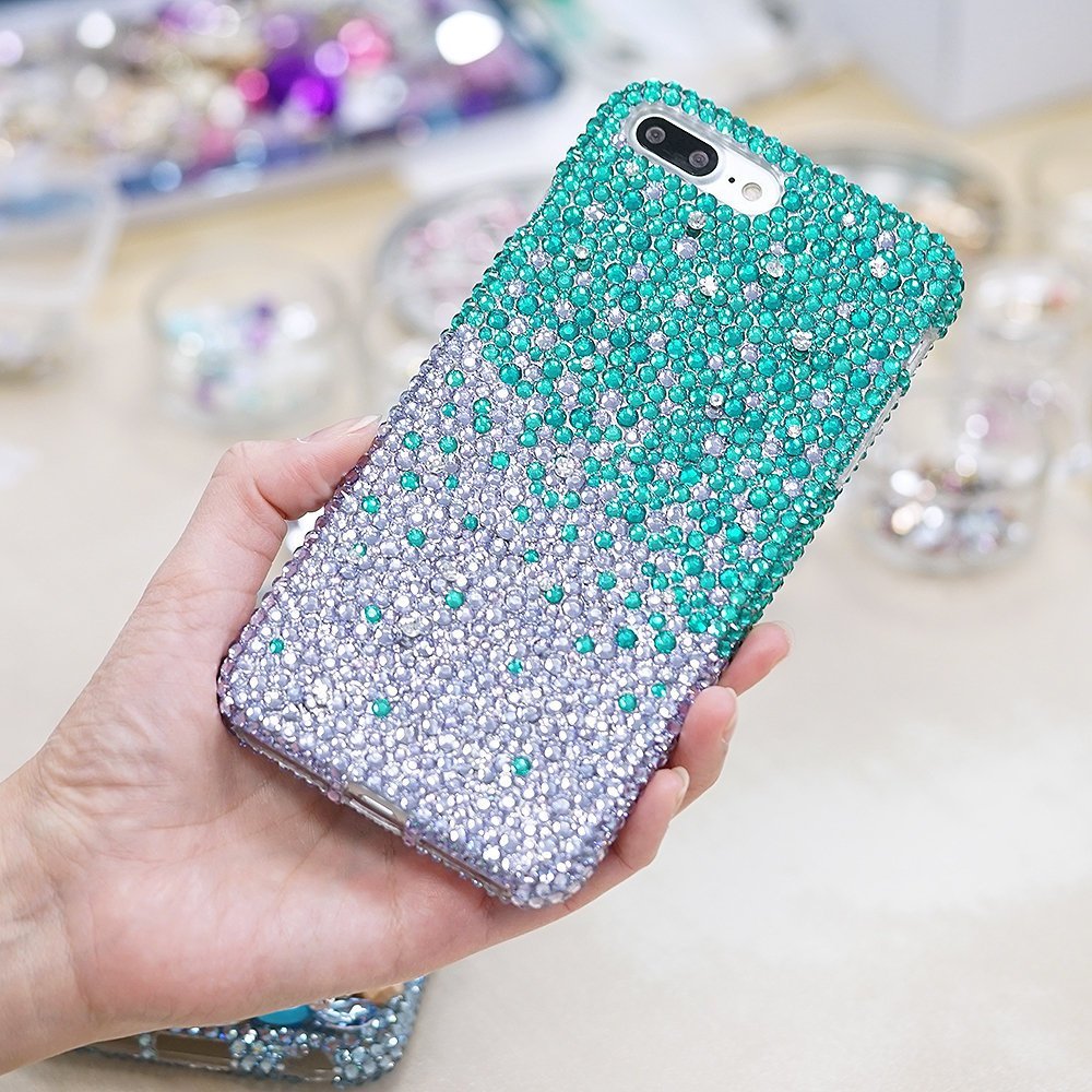 Bling Genuine Turquoise Lavender Crystals Case For iPhone X XS Max XR 7 8 Plus Samsung Galaxy S9 Note 9 / 8 Diamond Sparkle Protective Cover