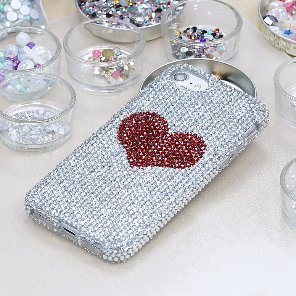 Bling Bright Red Heart Genuine Clear Crystals Case For Iphone X Xs Max Xr 7 8 Plus Samsung Galaxy S9 Note 9 / 8 Diamond Sparkle Cover