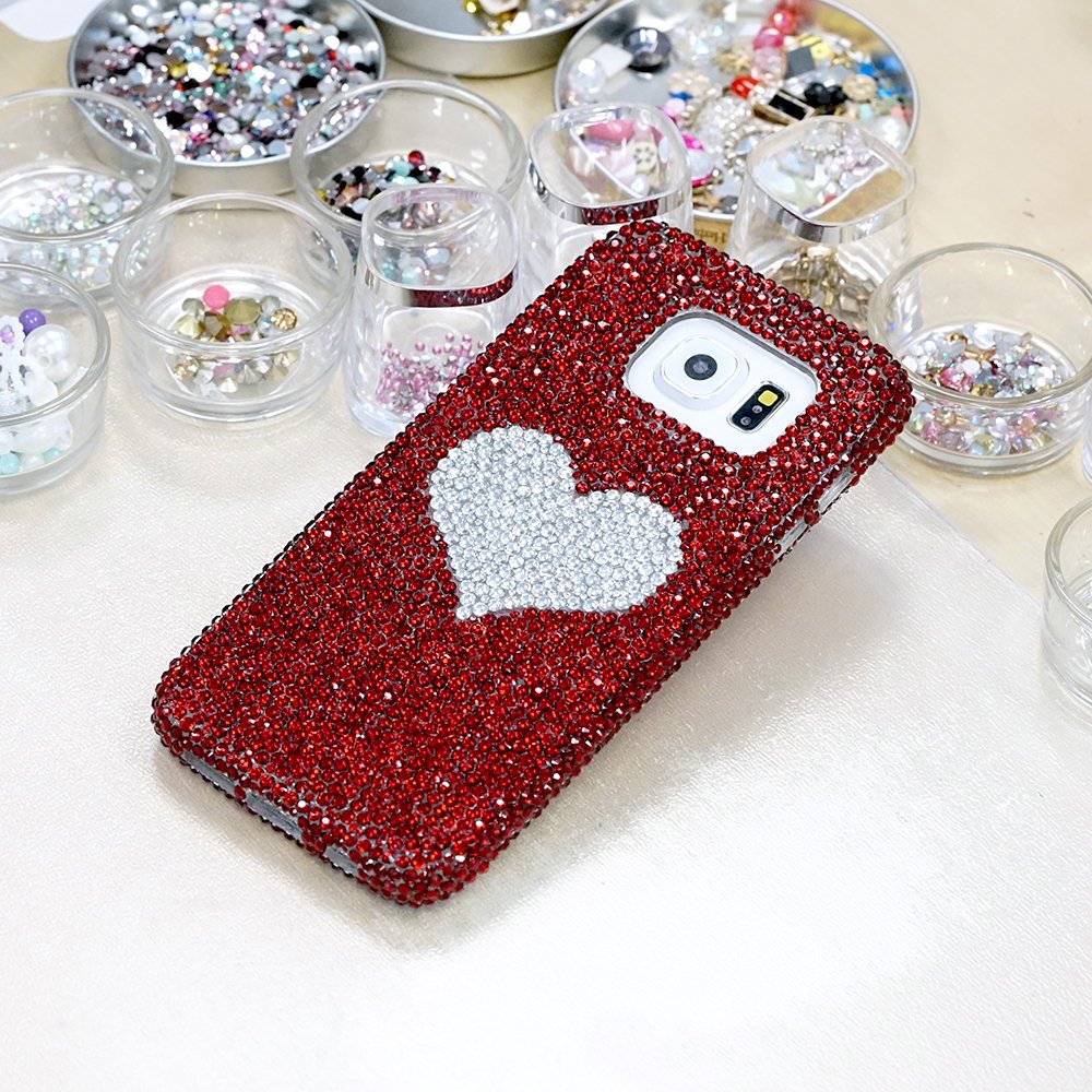 Bling Heart Genuine Red Crystals Case For iPhone X XS Max XR 7 8 Plus Samsung Galaxy S9 Note 9 8 Diamond Sparkle Easy Grip Protective cover
