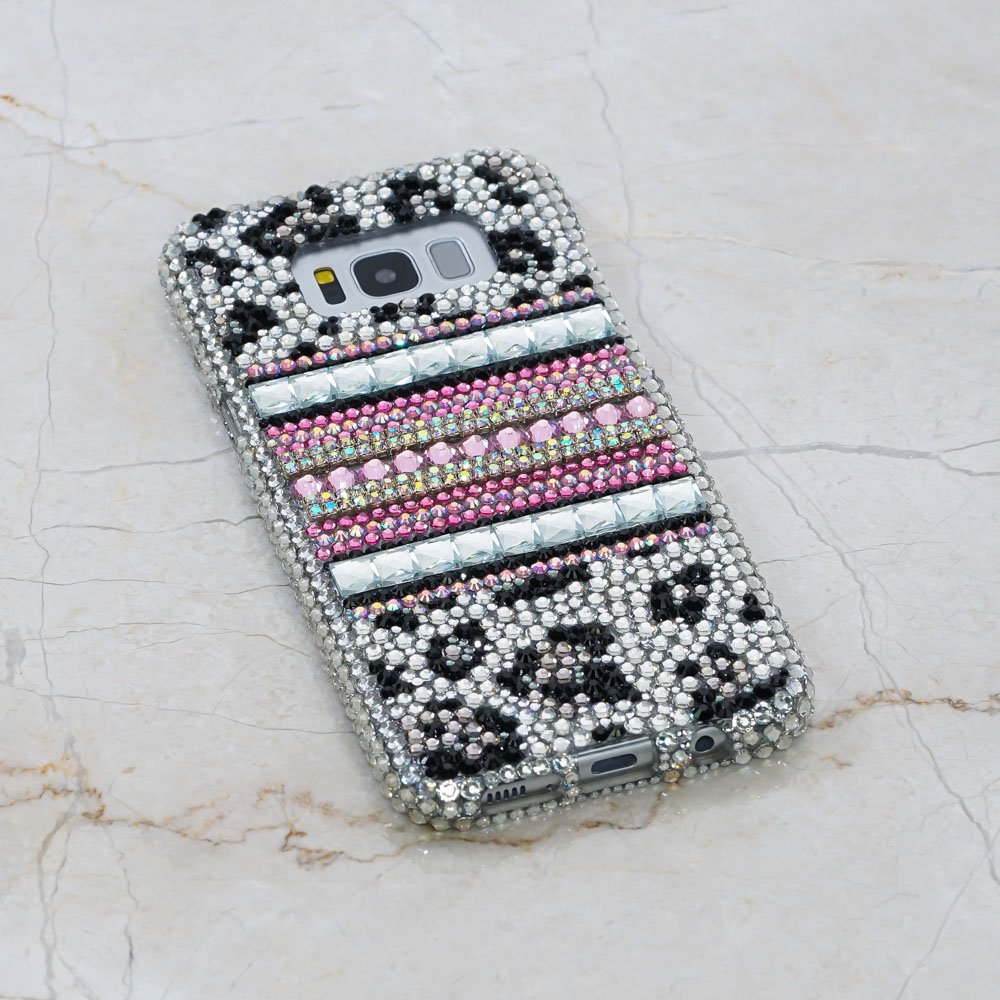 Bling Black And White Leopard Genuine Crystals Case For Iphone X Xs Max Xr 7 8 Plus Samsung Galaxy S9 Note 9 / 8 Diamond Sparkle Stones