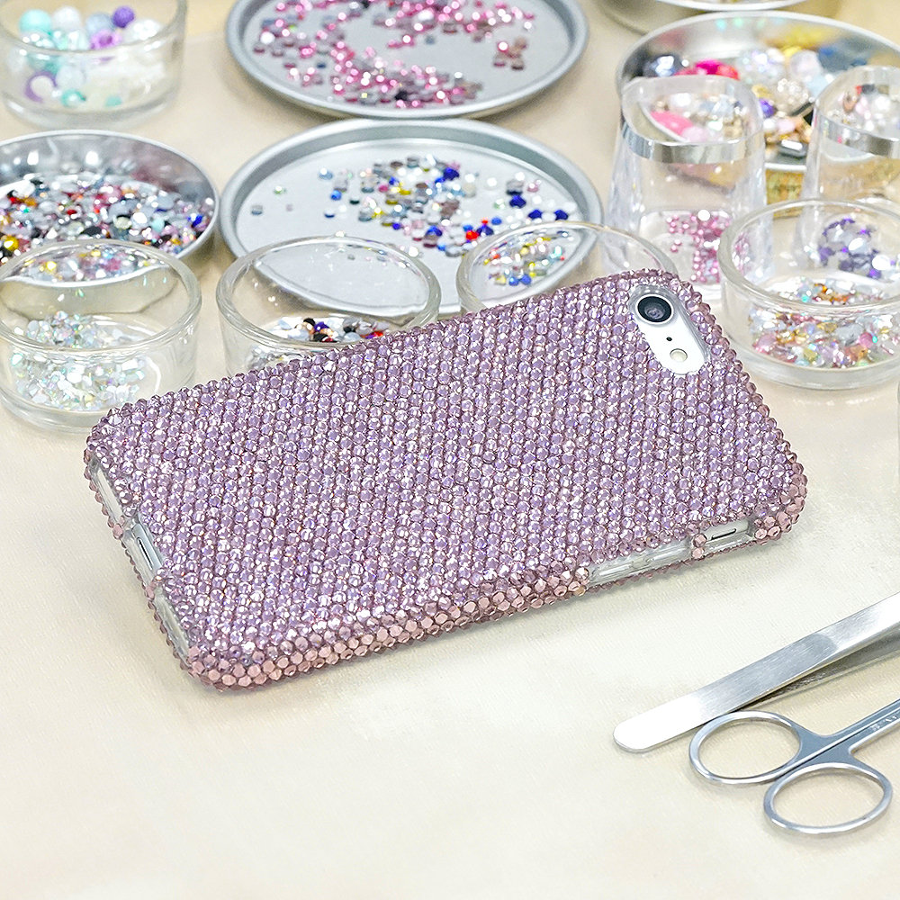 Bling Genuine Light Lavender Crystals Case For iPhone X XS Max XR 7 8 Plus Samsung Galaxy S9 Note 9 / 8 Diamond Sparkle Wedding Gifts