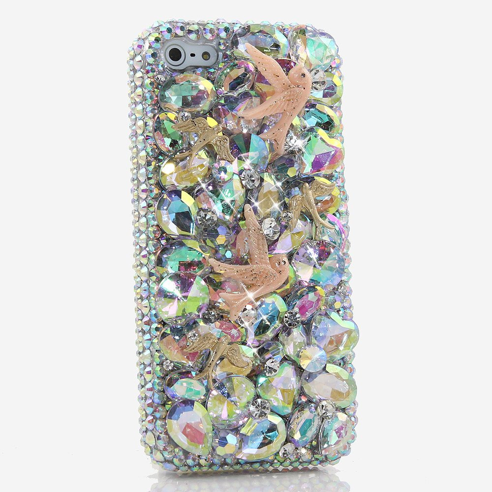 Genuine AB Crystals Case For iPhone X XS Max XR 7 8 Plus Samsung Galaxy S9 Note 9 Bling Diamond Sparkle Doves Design Heart Stones