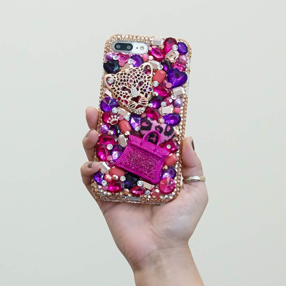 Leopard Cheetah Ruby Red Purse Heart Genuine Crystals Diamond Sparkle Bling Case For iPhone X XS Max XR 7 8 Plus Samsung Galaxy S9 Note 9