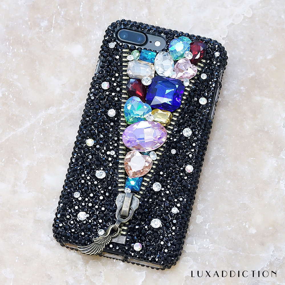 Zipper Design Rainbow Stones Genuine Crystals Diamond Sparkle Bling Case For iPhone X XS Max XR 7 8 Plus Samsung Galaxy S9 Note 9