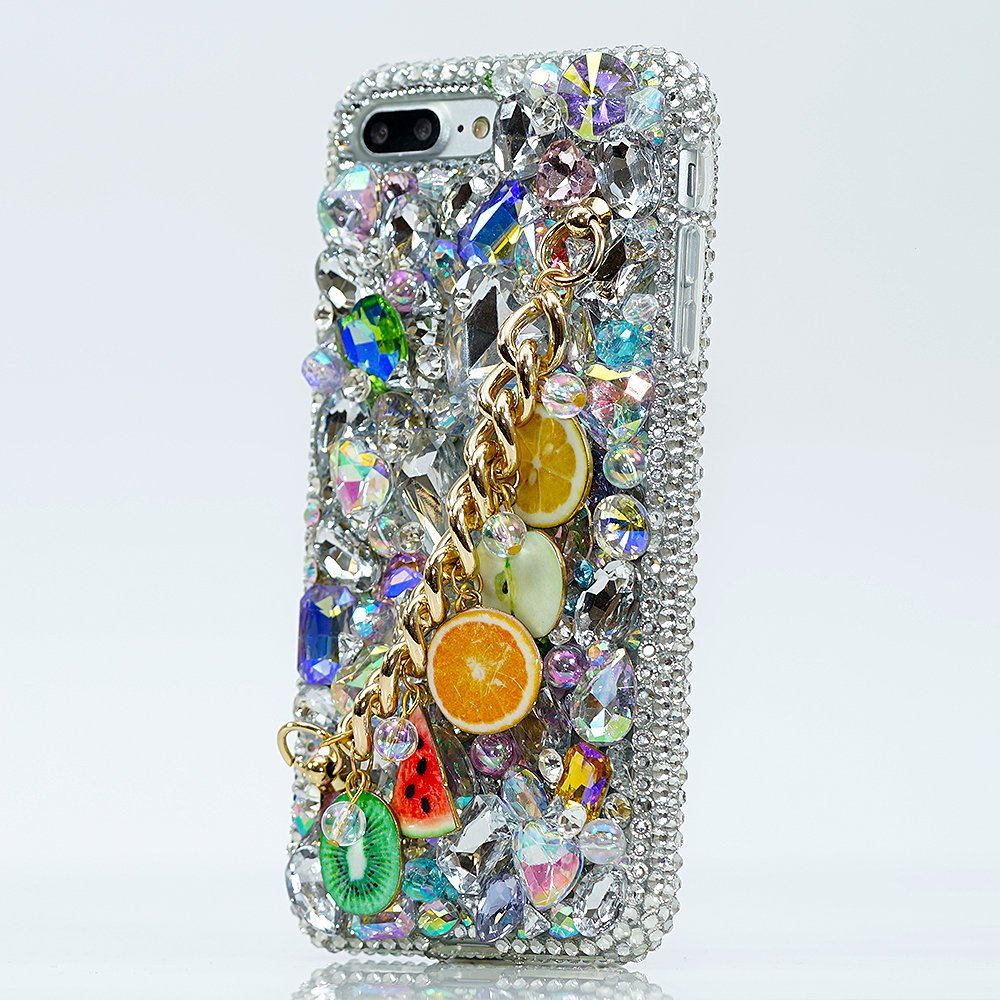 Fruit Gold Chain Rainbow Stones Genuine Crystals Diamond Sparkle Bling Case For iPhone X XS Max XR 7 8 Plus Samsung Galaxy S9 Note 9
