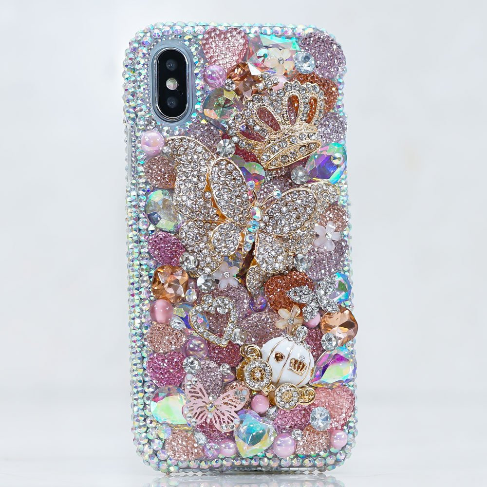 Diamond Butterfly Gold Crown Horse Carriage Genuine AB Bling Crystals Sparkle Case For iPhone X XS Max XR 7 8 Plus Samsung Galaxy S9 Note 9