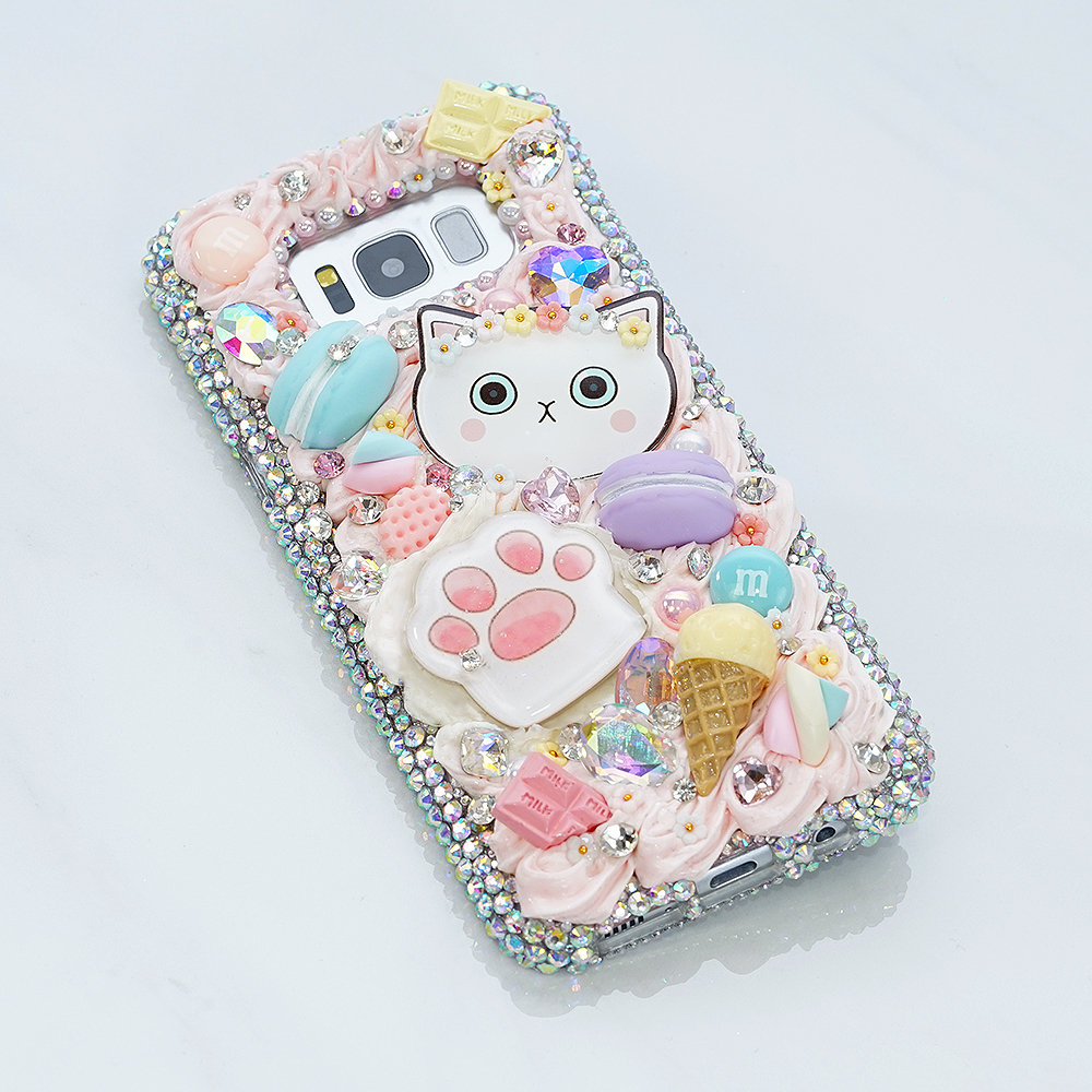 Bling Sweets Kitty Paws Candy Ice Cream Genuine Crystals Diamond Sparkle Case For Iphone X Xs Max Xr 7 8 Plus Samsung Galaxy S9 Note 9