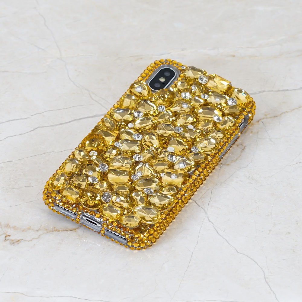 Bling Gold Gem Stones Genuine Crystals Diamond Sparkle Easy Grip Case For iPhone X XS Max XR 7 8 Plus Samsung Galaxy S9 S8 S7 Note 9 Moto