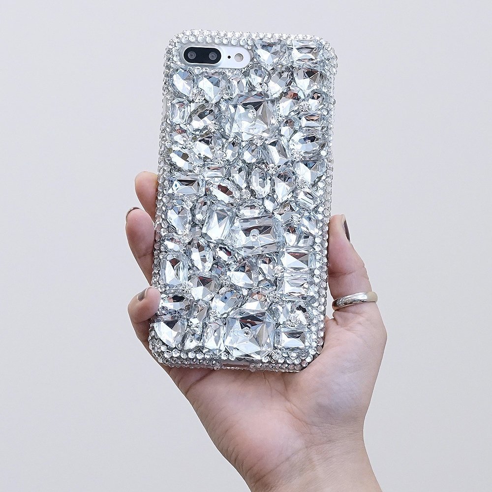 Bling Clear Gem Stones Genuine Crystals Diamond Sparkle Easy Grip Case For iPhone X XS Max XR 7 8 Plus Samsung Galaxy S9 Plus S8 Note 9 / 8