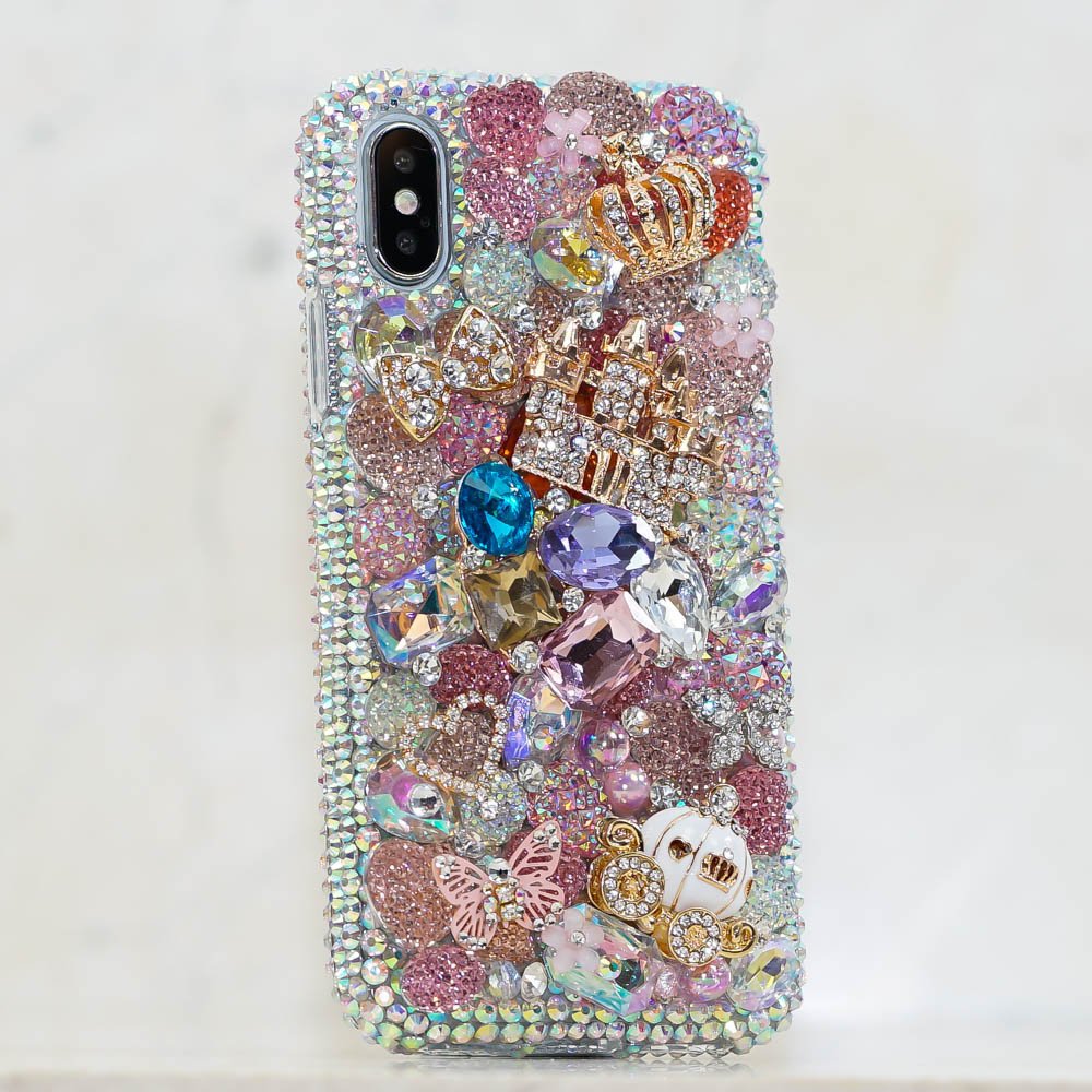 Fairytale Castle Crown Horse Carriage Genuine Crystals Diamond Sparkle Case For iPhone X XS Max XR 7 8 Plus Samsung Galaxy S9 Plus Note 9 8