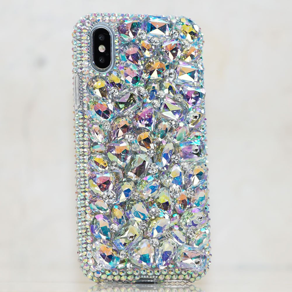 Bling Genuine Aurora Borealis Stones Crystals Diamond Sparkle Case Cover For iPhone X XS Max XR 7 8 Plus Samsung Galaxy S9 S8 Note 9 / 8