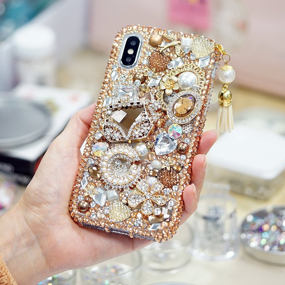 Bling Golden Glory Design With Tassel Phone Charm Genuine Crystals Diamond Sparkle Case For Iphone X On Luulla