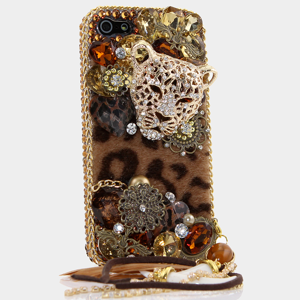 Bling Crystals Phone Case for iPhone 6 / 6s, iPhone 6 / 6s PLUS, iPhone 4, 5, 5S, 5C, Samsung Note 2, Note 3, Note 4, Galaxy S3, S4, S5, S6, S6 Edge, HTC ONE M9 (LUX LEOPARD DESIGN WITH PHONE CHARM) By LuxAddiction