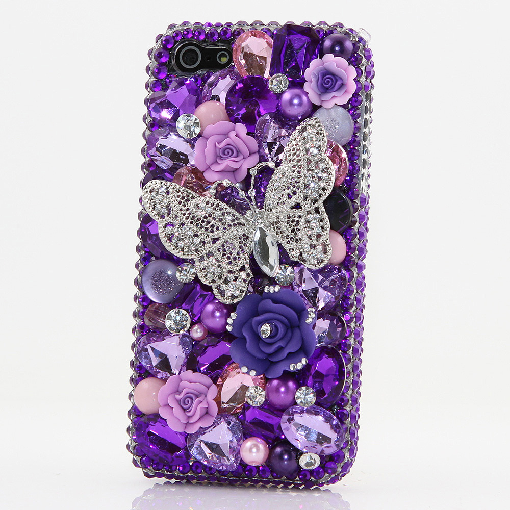 Bling Crystals Phone Case for iPhone 6 / 6s, iPhone 6 / 6s PLUS, iPhone 4, 5, 5S, 5C, Samsung Note 2, Note 3, Note 4, Galaxy S3, S4, S5, S6, S6 Edge, HTC ONE M9 (PURPLE BUTTERFLY DESIGN) By LuxAddiction