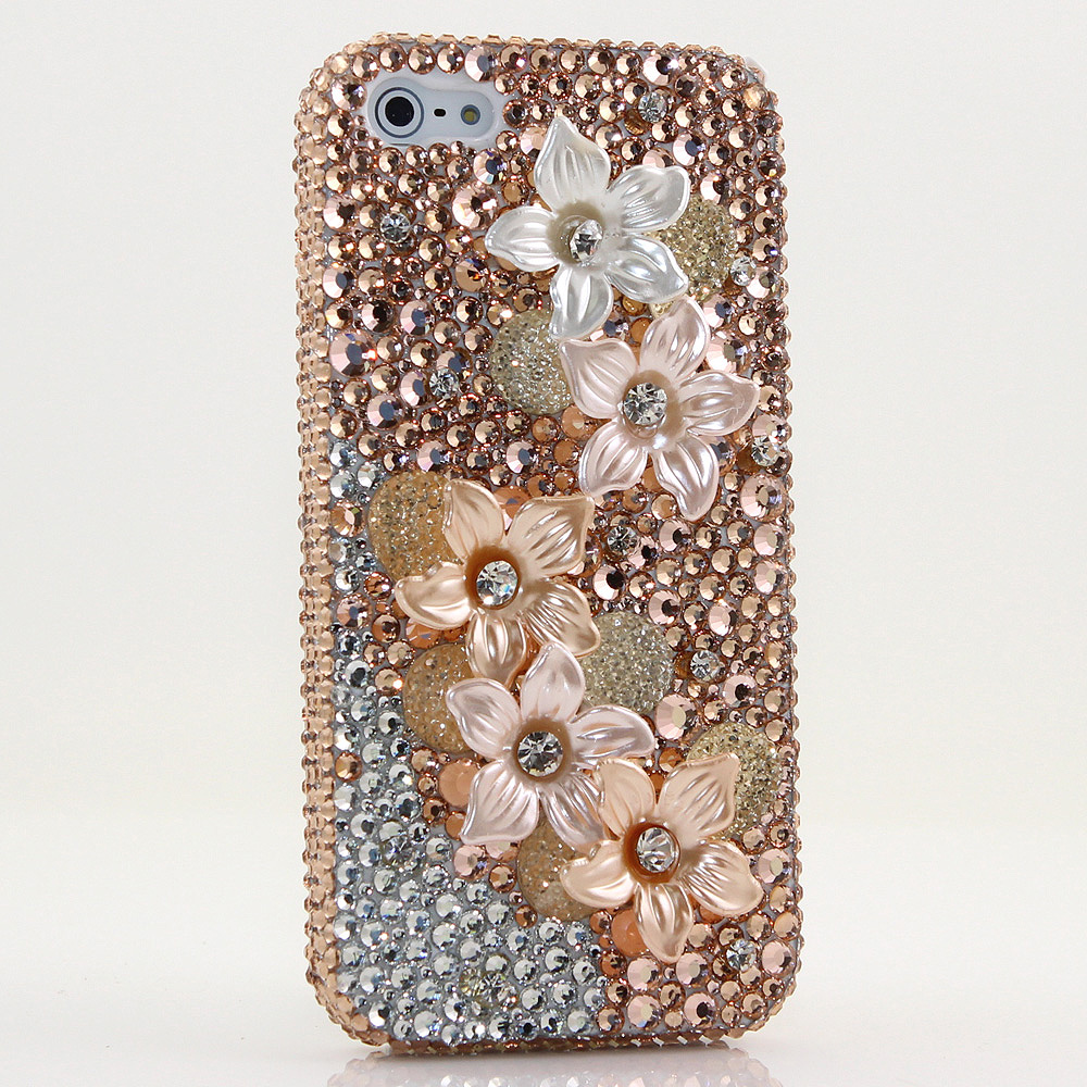 Bling Crystals Phone Case for iPhone 6 / 6s, iPhone 6 / 6s PLUS, iPhone 4, 5, 5S, 5C, Samsung Note 2, Note 3, Note 4, Galaxy S3, S4, S5, S6, S6 Edge, HTC ONE M9 (GOLDEN POSIES DESIGN) By LuxAddiction