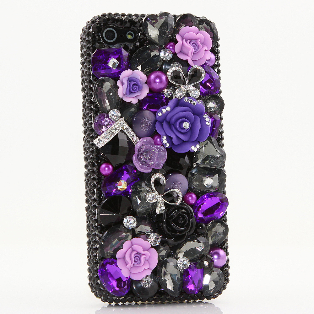 Bling Crystals Phone Case for iPhone 6 / 6s, iPhone 6 / 6s PLUS, iPhone 4, 5, 5S, 5C, Samsung Note 2, Note 3, Note 4, Galaxy S3, S4, S5, S6, S6 Edge, HTC ONE M9 (PURPLE POSIES DESIGN) By LuxAddiction