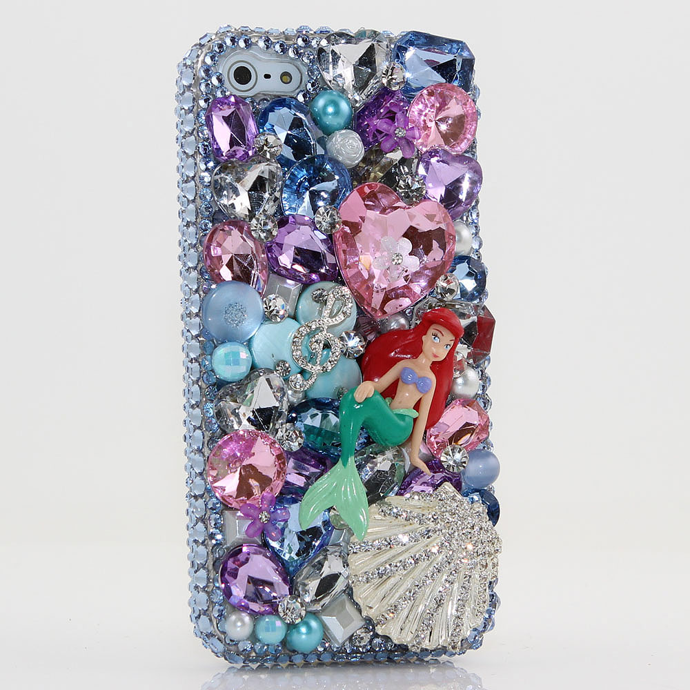Bling Crystals Phone Case for iPhone 6 / 6s, iPhone 6 / 6s PLUS, iPhone 4, 5, 5S, 5C, Samsung Note 2, Note 3, Note 4, Galaxy S3, S4, S5, S6, S6 Edge, HTC ONE M9 (UNDER THE SEA MERMAID AND SHELL DESIGN) By LuxAddiction