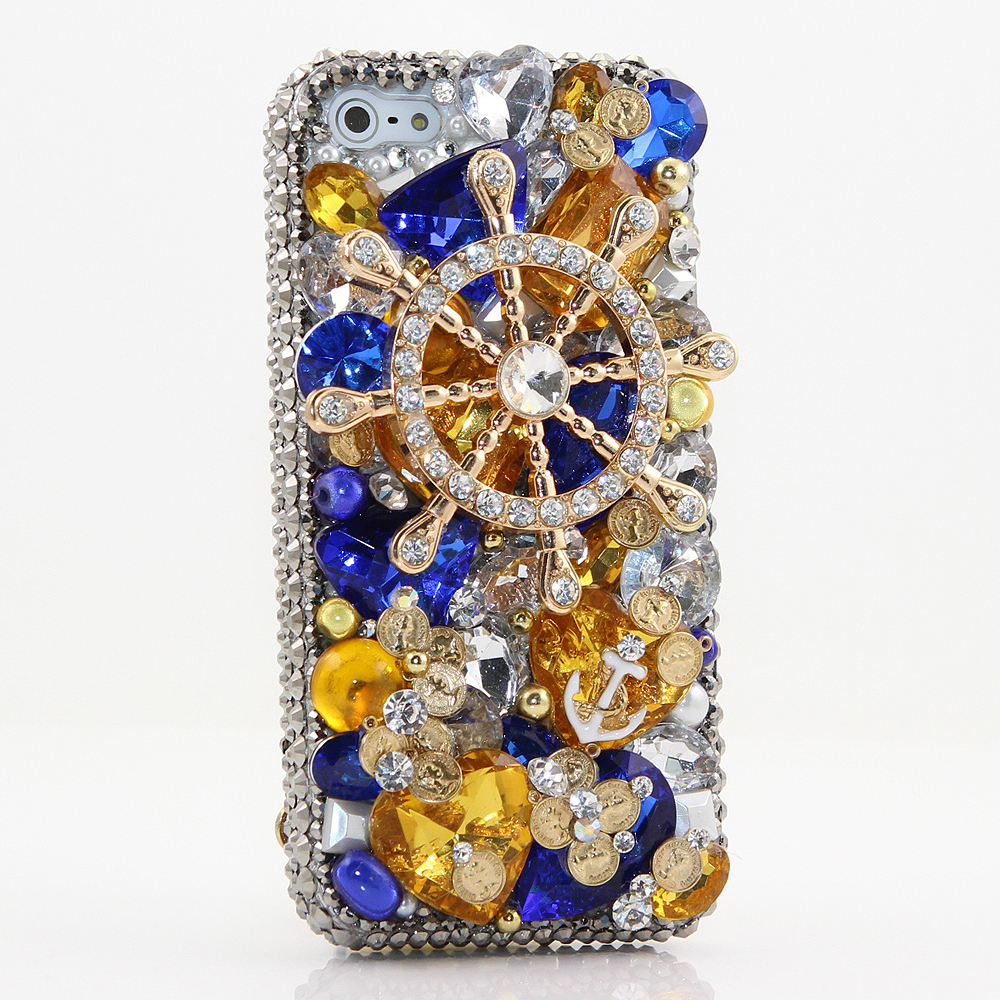 Bling Crystals Phone Case for iPhone 6 / 6s, iPhone 6 / 6s PLUS, iPhone 4, 5, 5S, 5C, Samsung Note 2, Note 3, Note 4, Galaxy S3, S4, S5, S6, S6 Edge, HTC ONE M9 (THE SHIP'S HELM DESIGN) By LuxAddiction