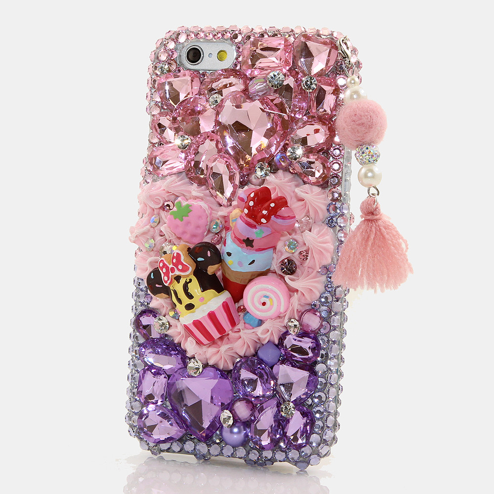 Bling Crystals Phone Case for iPhone 6 / 6s, iPhone 6 / 6s PLUS, iPhone 4, 5, 5S, 5C, Samsung Note 2, Note 3, Note 4, Galaxy S3, S4, S5, S6, S6 Edge, HTC ONE M9 (WONDER MICKEY WITH PHONE CHARM DESIGN) By LuxAddiction