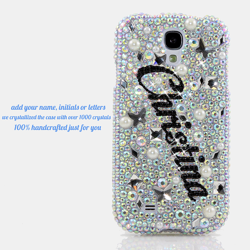 Bling Crystals Phone Case for iPhone 6 / 6s, iPhone 6 / 6s PLUS, iPhone 4, 5, 5S, 5C, Samsung Note 2, Note 3, Note 4, Galaxy S3, S4, S5, S6, S6 Edge, HTC ONE M9 (AB CLEAR CRYSTALS PERSONALIZED NAME & INITIALS DESIGN) By LuxAddiction