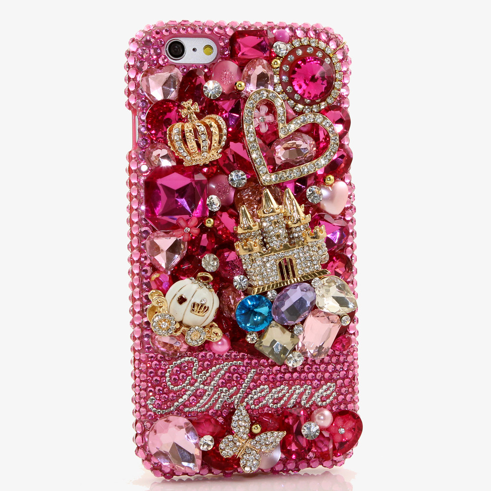Bling Crystals Phone Case for iPhone 6 / 6s, iPhone 4, 5, 5S, 5C, Samsung Note 2, Note 3, Note 4, Galaxy S3, S4, S5, S6, S6 Edge, HTC ONE M9 (WONDERLAND PERSONALIZED NAME & INITIALS DESIGN) By LuxAddiction