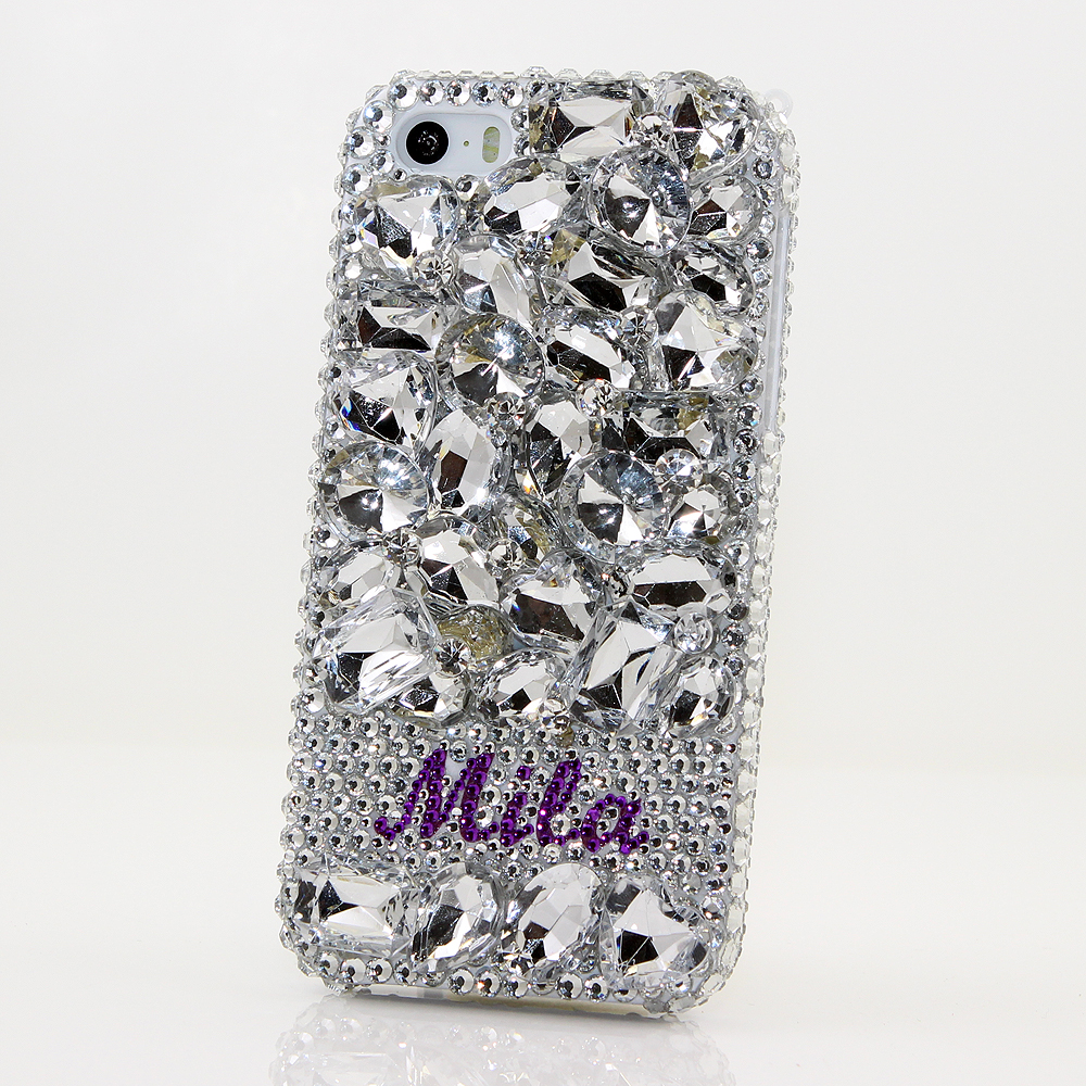 Bling Crystals Phone Case for iPhone 6 / 6s, iPhone 6 / 6s PLUS, iPhone 4, 5, 5S, 5C, Samsung Note 2, Note 3, Note 4, Galaxy S3, S4, S5, S6, S6 Edge, HTC ONE M9 (DIAMOND STONES PERSONALIZED NAME & INITIALS DESIGN) By LuxAddiction