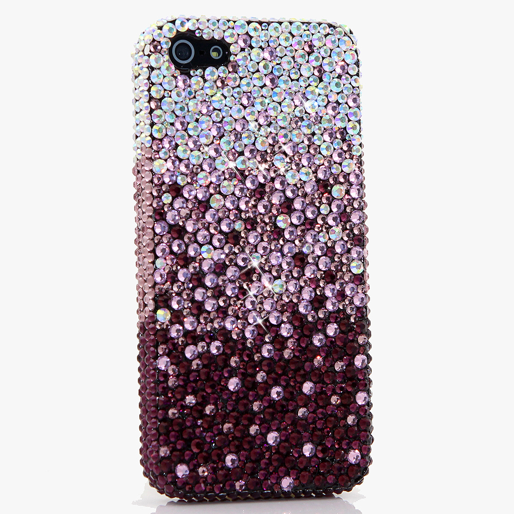 Bling Crystals Phone Case for iPhone 6 / 6s, iPhone 6 / 6s PLUS, iPhone 4, 5, 5S, 5C, Samsung Note 2, Note 3, Note 4, Galaxy S3, S4, S5, S6, S6 Edge, HTC ONE M9 (AB CRYSTALS FADED TO DARK PURPLE DESIGN) By LuxAddiction