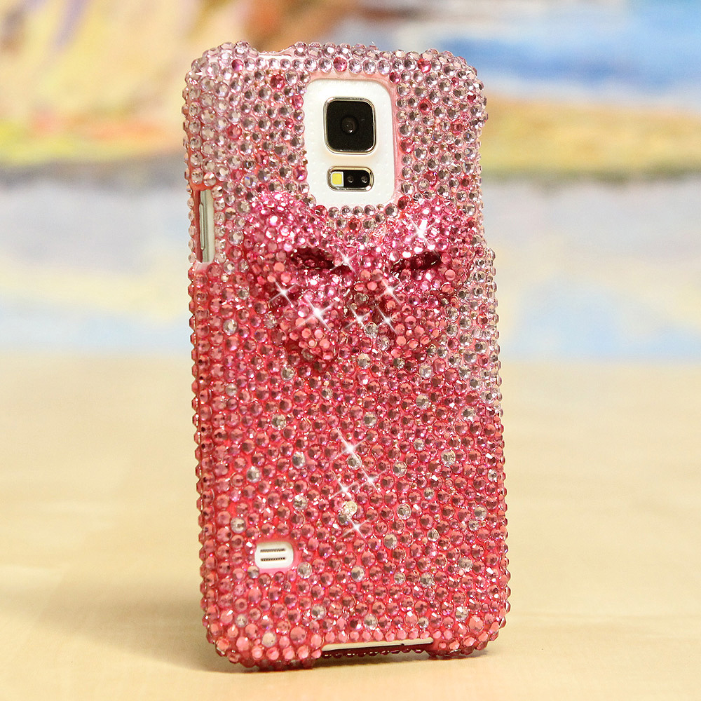 Bling Crystals Phone Case for iPhone 6 / 6s, iPhone 6 / 6s PLUS, iPhone 4, 5, 5S, 5C, Samsung Note 2, Note 3, Note 4, Galaxy S3, S4, S5, S6, S6 Edge, HTC ONE M9 (3D PINK BOW DESIGN) By LuxAddiction