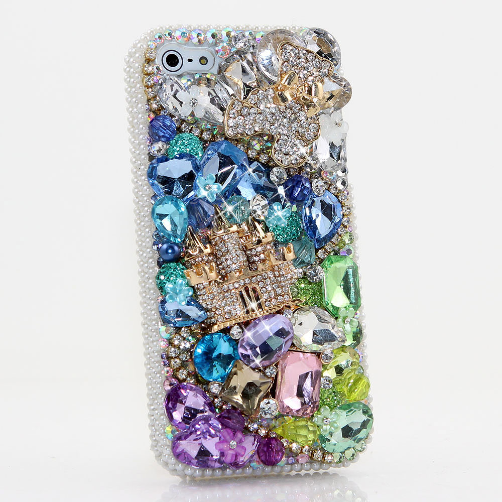 Bling Crystals Phone Case for iPhone 6 / 6s, iPhone 6 / 6s PLUS, iPhone 4, 5, 5S, 5C, Samsung Note 2, Note 3, Note 4, Galaxy S3, S4, S5, S6, S6 Edge, HTC ONE M9 (BEAR AND CASTLE DESIGN) By LuxAddiction