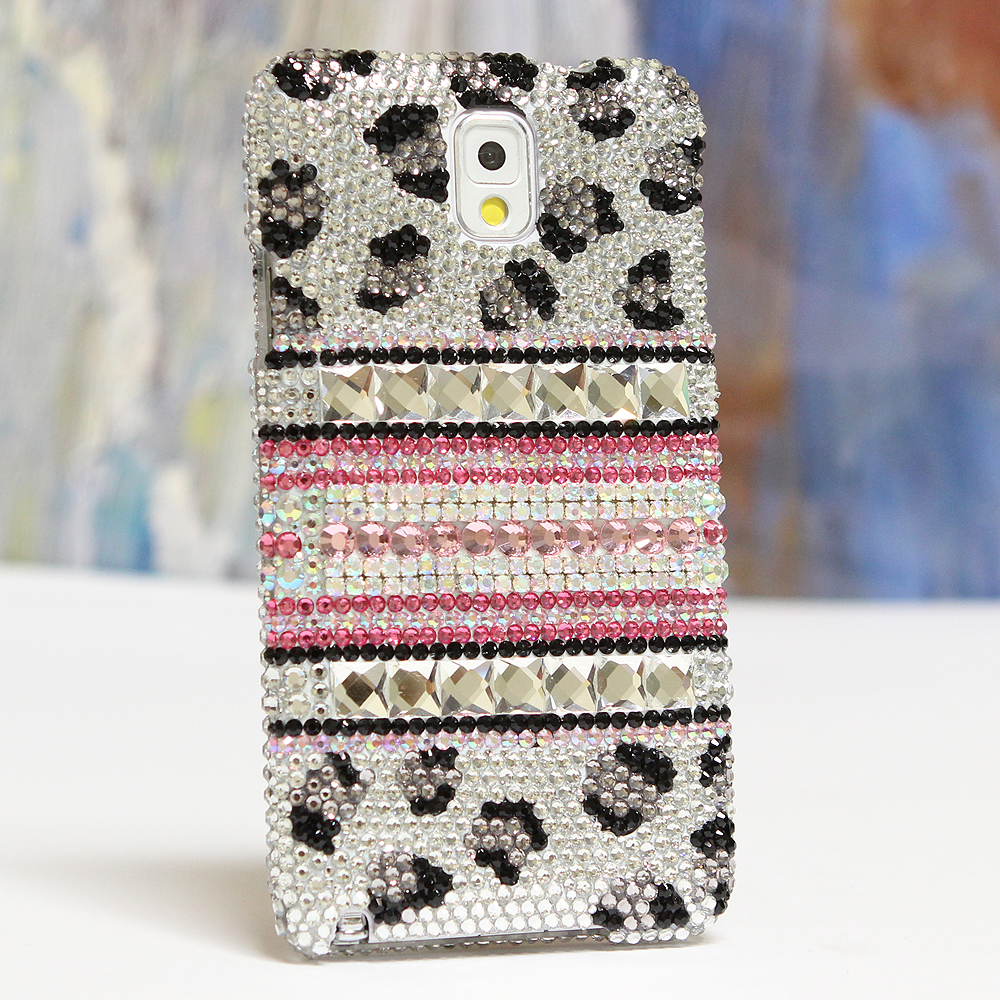Bling Crystals Phone Case for iPhone 6 / 6s, iPhone 6 / 6s PLUS, iPhone 4, 5, 5S, 5C, Samsung Note 2, Note 3, Note 4, Galaxy S3, S4, S5, S6, S6 Edge, HTC ONE M9 (BLACK AND WHITE LEOPARD DESIGN) By LuxAddiction