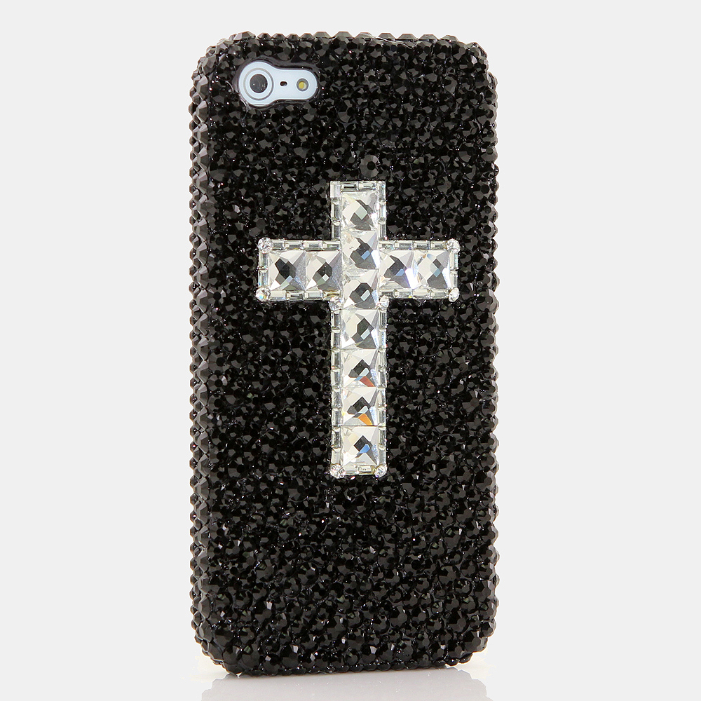 Bling Crystals Phone Case for iPhone 6 / 6s, iPhone 6 / 6s PLUS, iPhone 4, 5, 5S, 5C, Samsung Note 2, Note 3, Note 4, Galaxy S3, S4, S5, S6, S6 Edge, HTC ONE M9 (BLACK CROSS DESIGN) By LuxAddiction