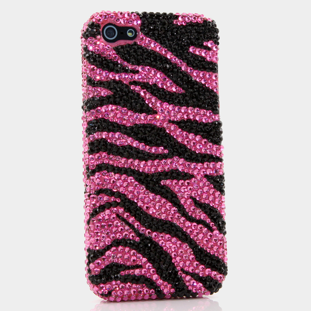 Bling Crystals Phone Case for iPhone 6 / 6s, iPhone 6 / 6s PLUS, iPhone 4, 5, 5S, 5C, Samsung Note 2, Note 3, Note 4, Galaxy S3, S4, S5, S6, S6 Edge, HTC ONE M9 (PINK AND BLACK ZEBRA DESIGN) By LuxAddiction