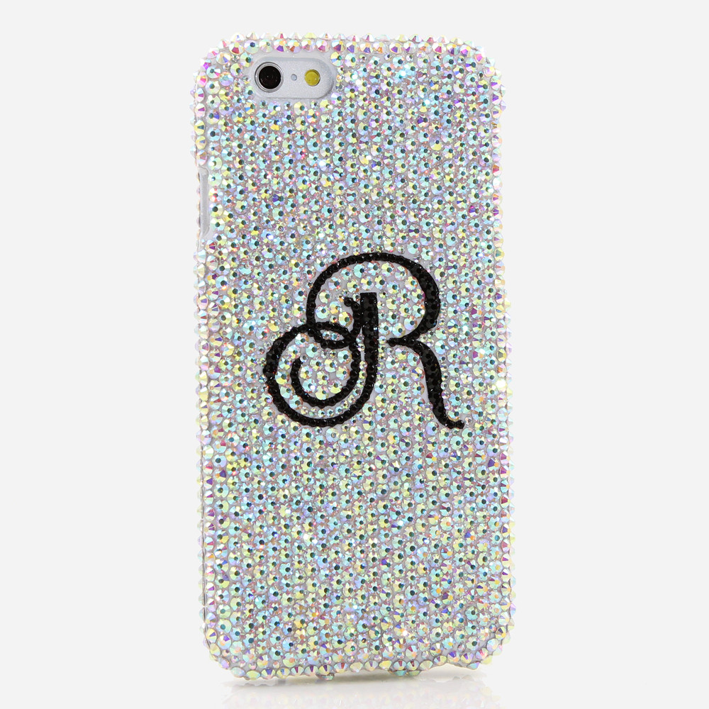 Bling Crystals Phone Case for iPhone 6 / 6s, iPhone 6 / 6s PLUS, iPhone 4, 5, 5S, 5C, Samsung Note 2, Note 3, Note 4, Galaxy S3, S4, S5, S6, S6 Edge, HTC ONE M9 (SIMPLE AB CRYSTALS PERSONALIZED NAME & INITIALS DESIGN) By LuxAddiction